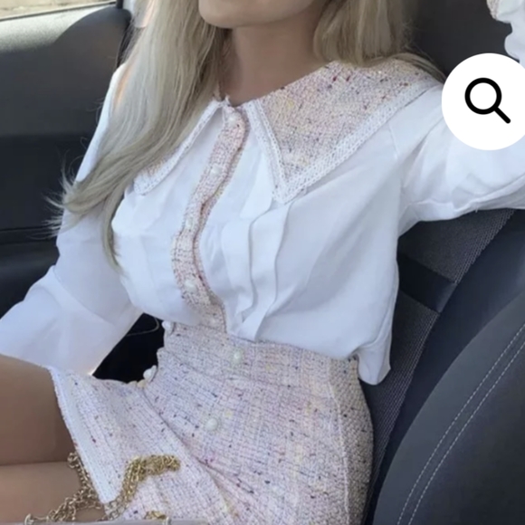 NWT DARK ACADEMIA PINK TWEED MATCHING SKIRT BLOUSE SET SIZE: SMALL-LARGE - Picture 10 of 15